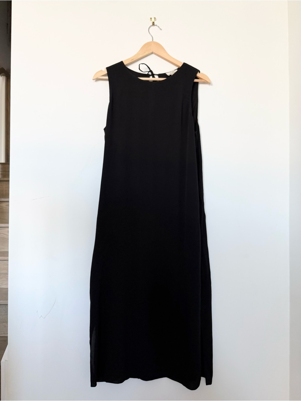 Aritzia Wilfred Black Open Tie Back Sleeveless Minimalist Midi Dress - Small - Picture 2 of 5